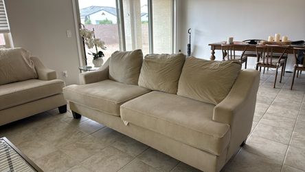 Set of 2 Beige Fabric 3-Seat Sofa