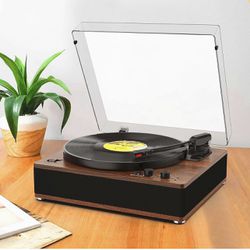 Vintage Record Player with Built-in Speakers, Wireless Bluetooth Input/Output Turntable 3 Speed Vintage Vinyl LP Player with Full-Size Platter, Auto-S
