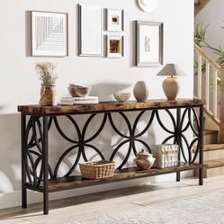 F1809 2-Tier Console Table, 70.9" Industrial Sofa Table Behind Couch
