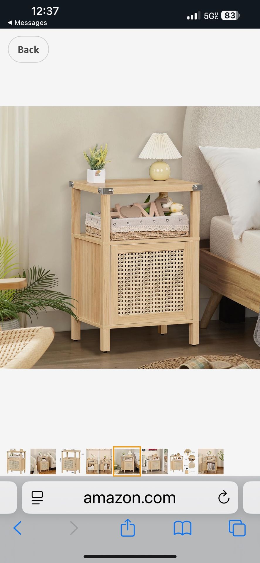 Lerliuo Rattan Nightstand, Boho Side End Table with Handmade Natural Rattan Decorated Door and Open Shelf, Wood Accent Night Stand with Storage, Bedsi