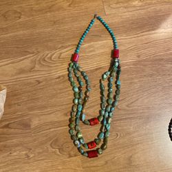 Turquoise And Red Coral Necklace