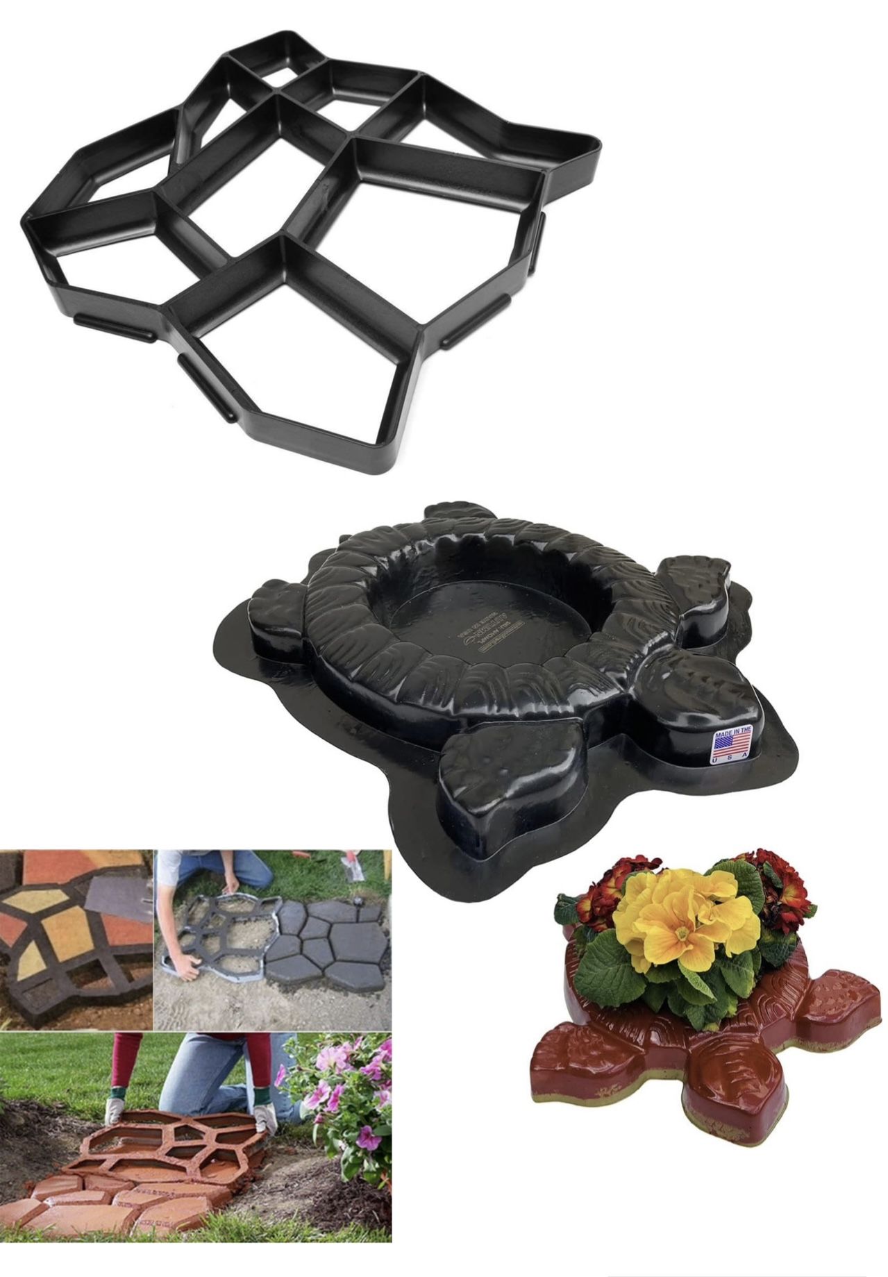 Concrete Molds Stepping Stone Paver Walk Way Tortoise Planter Mold Yard Garden