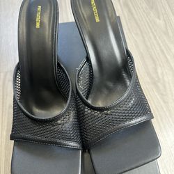 Women Mesh Square Toe Heels, Black, Size 8