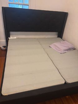 Black Upholstered Bed Frame with Headboard