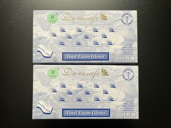DURASAFE VINYL EXAM GLOVES, POWDER FREE SIZE M (2 PACKS OF 100 - 200 COUNT)