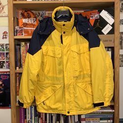 FOG-men’s yellow/navy blue nylon WATERPROOF BREATHABLE alpine full-zip jacket