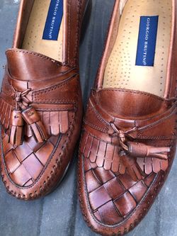 men's brown leather loafers with braided tops,