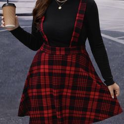 SHEIN Essence Plus Size Plaid Suspender Skirt – 4XL