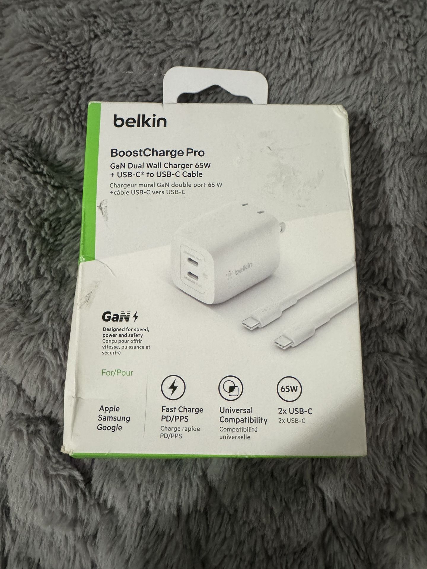 BNEW SEALED Belkin BoostCharge Pro 65W Dual USB-C GaN Wall Charger w/ PPS & USB-C to USB-C Cable