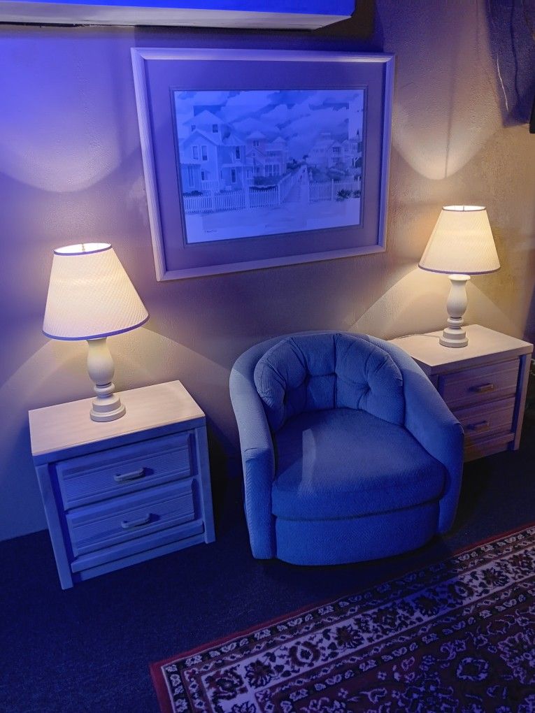 Nightstands with Lamps and Swivel Chair 