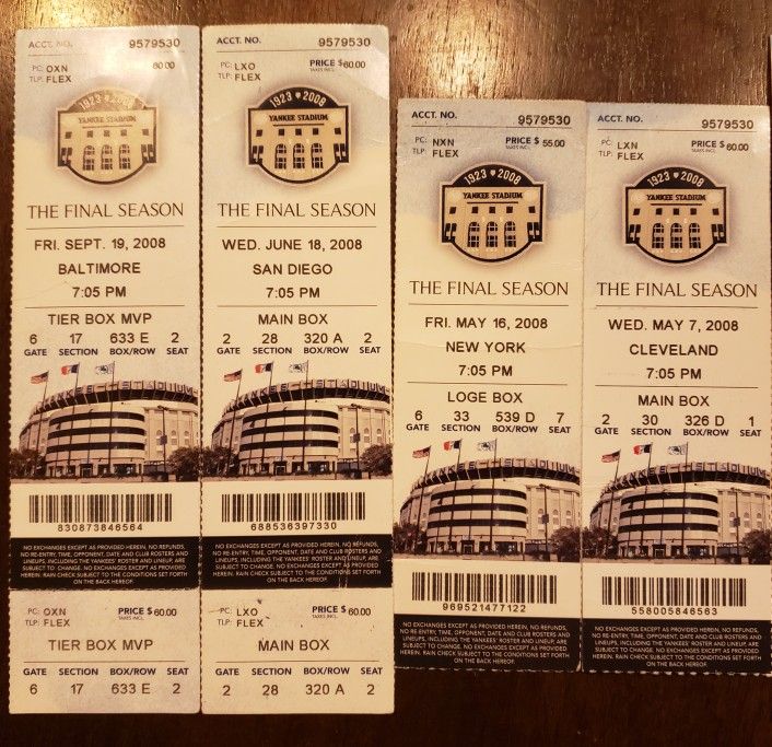 New York Yankees Game Tickets. Last Season From Old Stadium