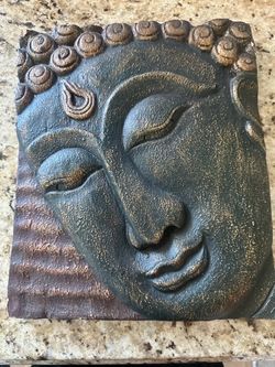 Vintage Hand Carved Wood Buddha Face Wall Plaque Relief Sculpture Zen Boho Art