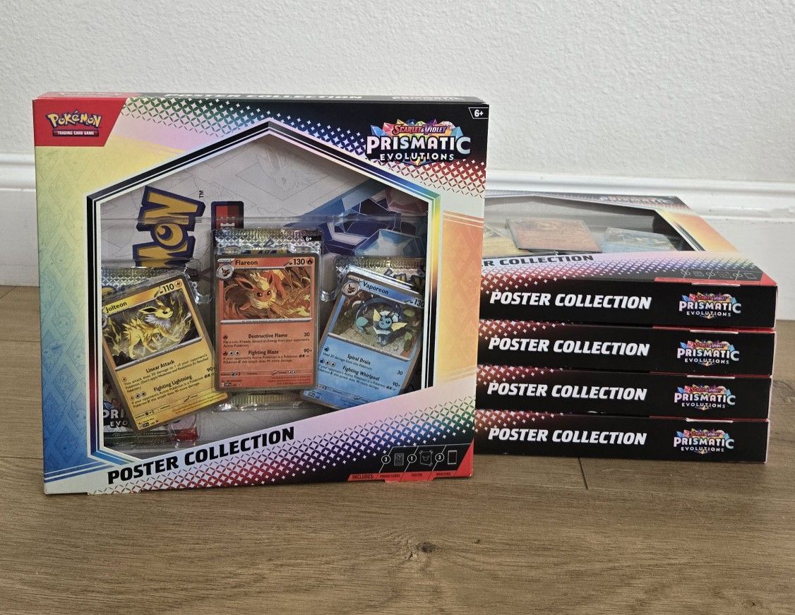 For Sale:
Brand New in Box Pokemon Trading Card Game TCG Scarlet & Violet Prismatic Evolutions Poster Collection