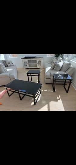 3 Piece Black Glass Coffee Table Set