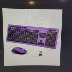 Purple And Black Wireless Keyboard And Mouse Combo, USB 2.4G Receiver Plug And Play