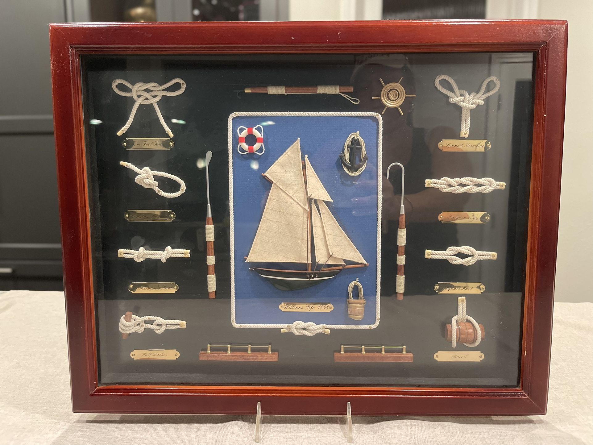 Framed Nautical Sailboat & Knot Shadow Box "William Fife", 20"x 16"x 2"