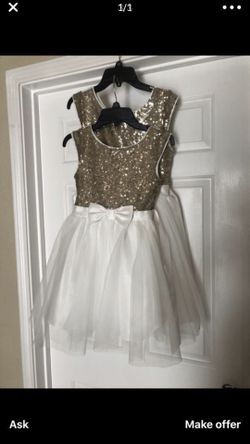 White and gold sequins girls dress size 10