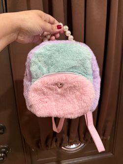 Pastel Fluffy Mini Backpack with Pearl Handle