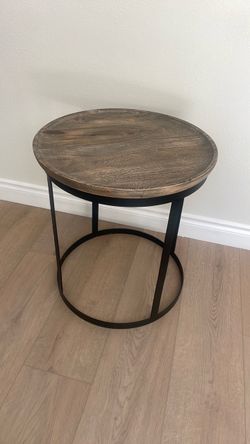 Rustic Round Wood & Metal Side Table / End Table – 22