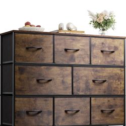 WLIVE 8 Drawer Dresser for Bedroom, Fabric Dresser with Large Storage Drawer Unit for Entryway, Chest of Drawers for Living Room, Rustic Brown