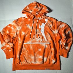 Pre Owned Good Last 3 Photos Marks I have not tried to remove Nike Dri Fit  WNBA Logowoman Sweatshirt Hoodie  Tie Dye  Embroidered  Orange White Women