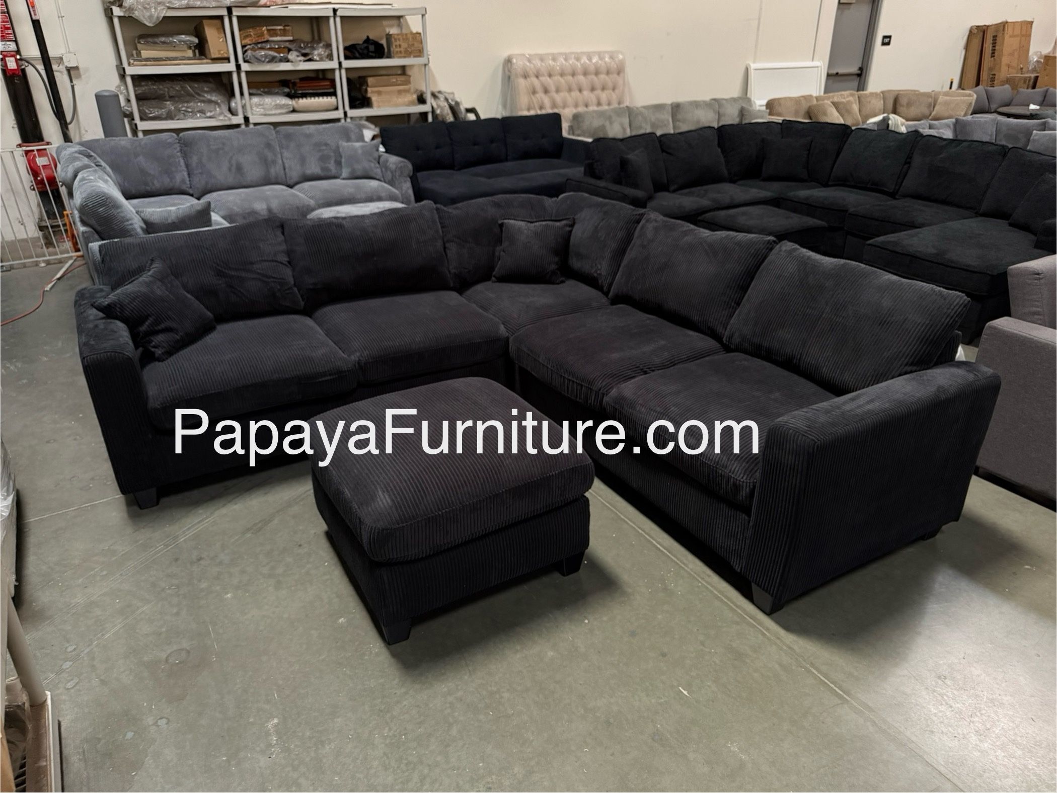 New! Black Sectional Sofa And Ottoman, Black Couch, Black Corduroy Sectional. L-Shaped Sofa, Couch, Sectionals, Black Sofa, Black Sectional,Plush Sofa