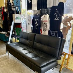 Black leather couch sofa daybed like new