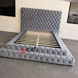 gray oversized headboard queen size bed frame  