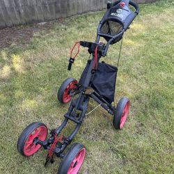 Mulligan 4-Wheel Golf Push Cart Folding Trolley Red Wheels Lightweight SEE