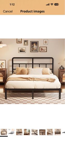 Black Metal Platform Bed Frame with Headboard