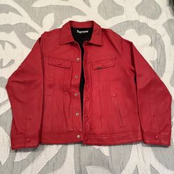 Supreme New York Red Leather Trucker Jacket