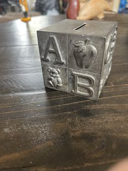 Vintage Silver Plate Alphabet Cube Children’s Nursery Bank