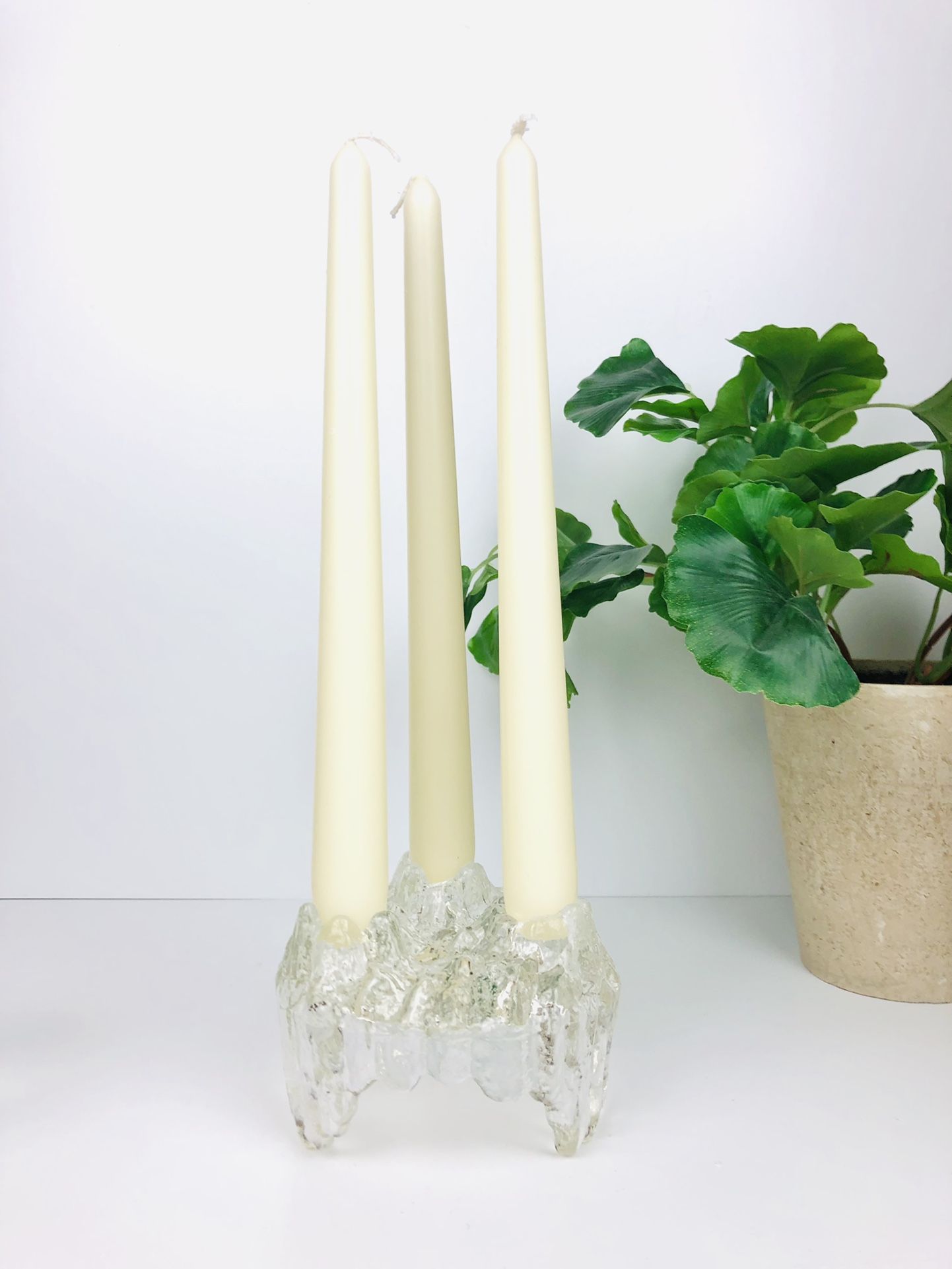 Vintage Crystal Ice Candle Holder Scandinavian modern Ittla style LE Smith Glass
