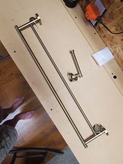 Brass Finish Double Towel And Toilet Rack