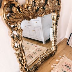 Italian-Style Ornate Gold Mirror – Handmade Look, Irregular Detailing – 49” x 40”