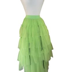 Green Layered Tulle Tutu Skirt - neon Asymmetrical Hem with ribbons  ruffled 
