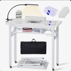 White Folding Nail Tech Table with Carry Bag (Kendall Fl)