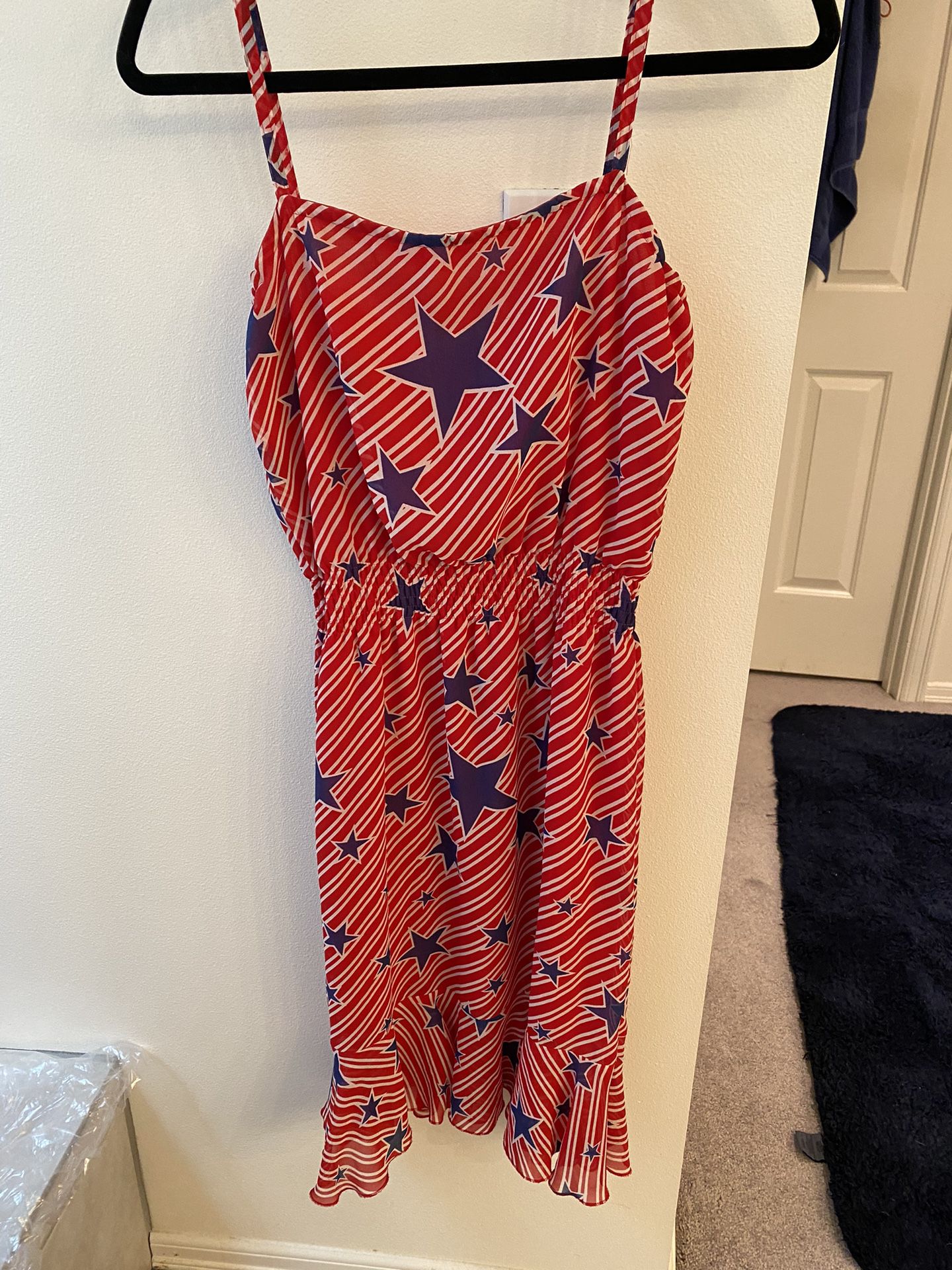 Red and white stripes Blue star dress Sz：S