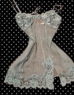 Victoria's Secret Vintage dust blue lace babydoll lingerie top with floral lace trim,