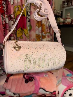 Velour Let It Shine Rhinestone Roll Barrel Bag Pink Clay by Juicy Couture
