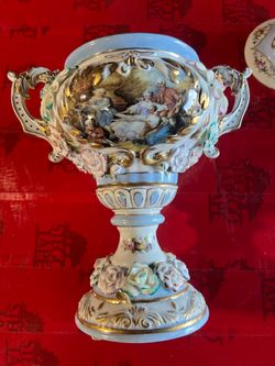 Large Dresden Style Cherubs Hand Painted Porcelain Urn