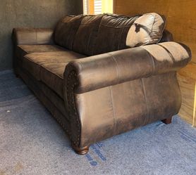 Brown Faux Leather Nailhead Trim Sofa