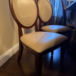 Wood Dining Chairs Set Of 6 Upholstered  Cream Leather 