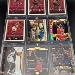 Michael Jordan Card Lot (9) 1990s & Early 2000s Inserts Upper Deck, Topps, MVP, Fleer Bulls & Wizards