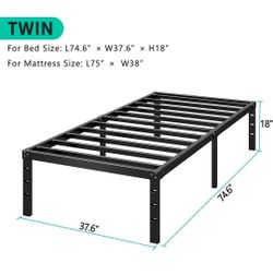 Twin Size Bed Metal Platform Bed Frame 14 Inch Tall Bed No Box Spring Needed,Twin Size Bed with Sturdy Slat Support,Easy to Assemble,Black