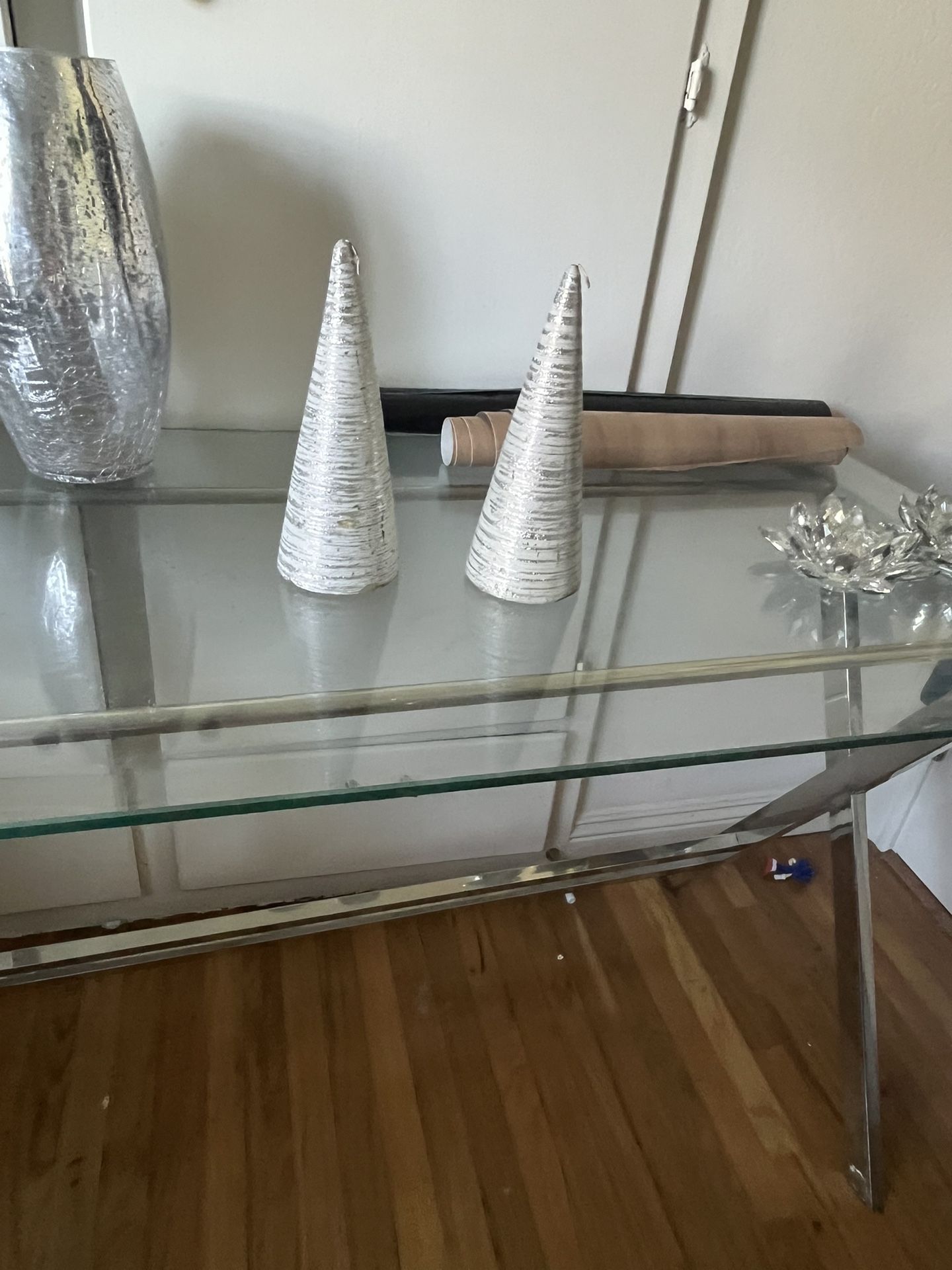 2 Silver Vases, 2 Rhinestone Candle Holders