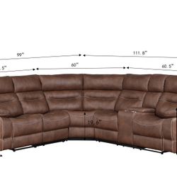 L-Shaped Reclining Sofa with Console (2 Cup Holder & Storage) 