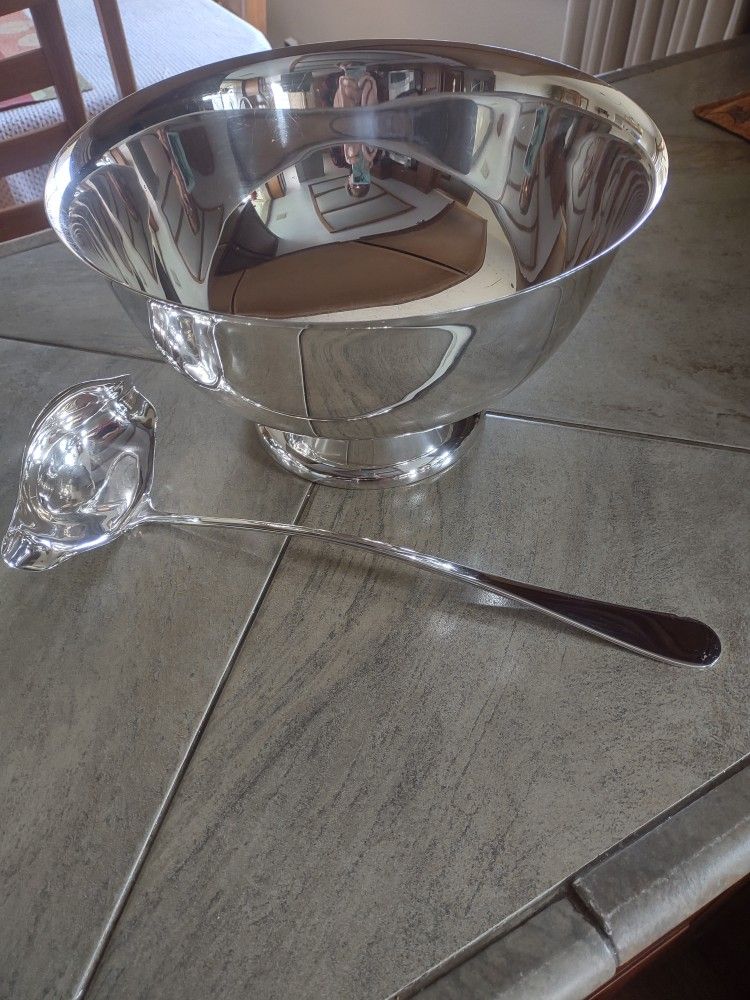 Silver Plate Punch Bowl And Ladle