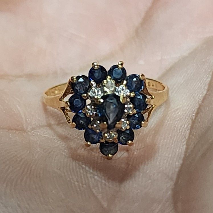 14k yellow gold diamond sapphire ring size 7