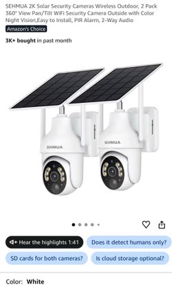 SEHMUA 2K Solar Security Cameras Wireless Outdoor, 2 Pack 360° View Pan/Tilt WiFi Security Camera Outside with Color Night Vision,Easy to Install, PIR